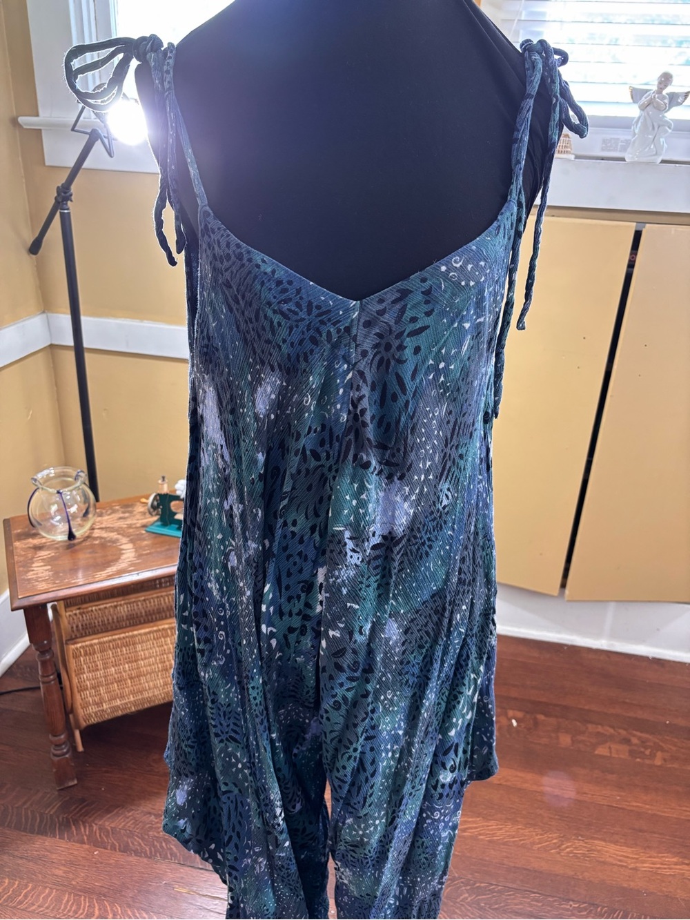 Free People Teal & Navy Patterned Tie-Strap Jumpsuit